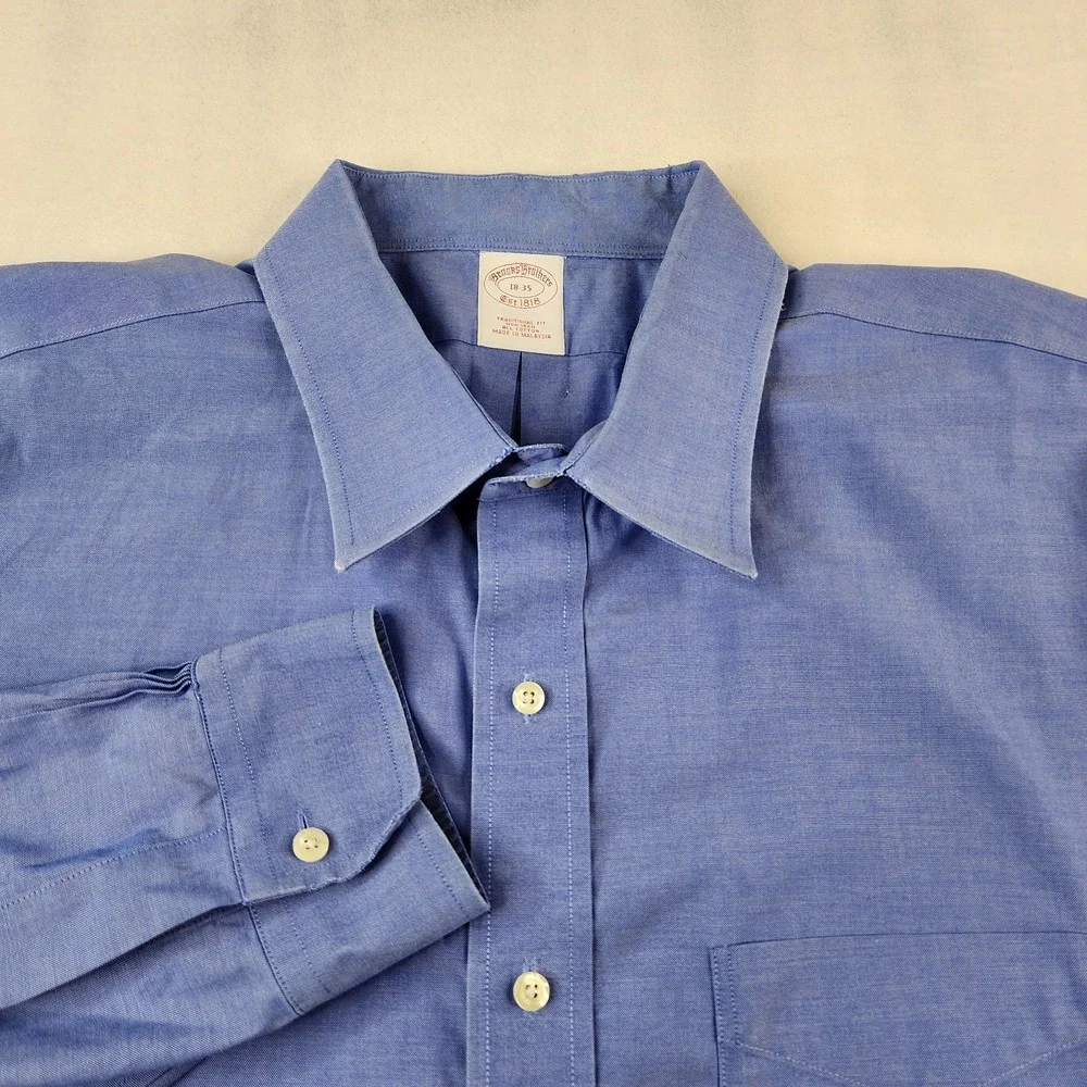 Brooks Brothers Dress Shirt Mens‎ 18-35 XXL Blue Button Up Cotton Non Iron L/S